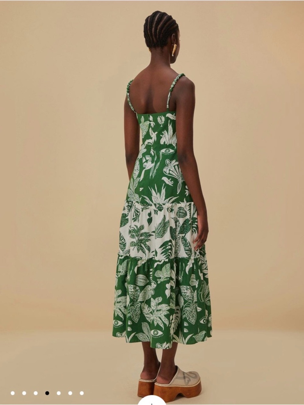 Farm Rio Forest Soul Mix Midi Dress Green Botanical Print Size Large NWT - Picture 4 of 6